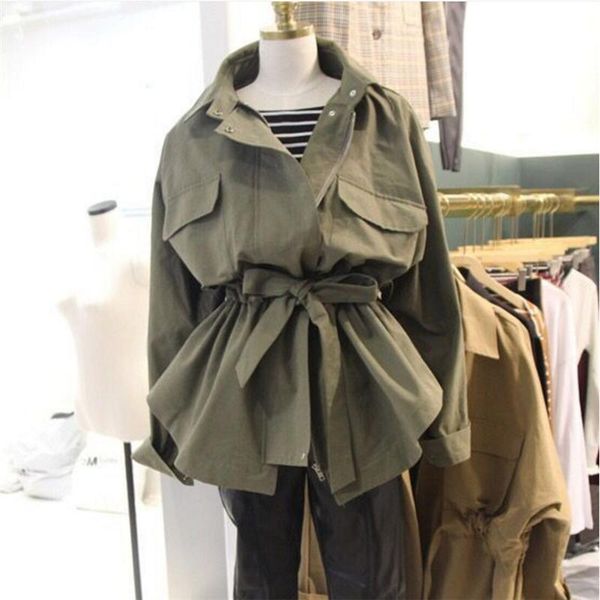 women's jackets chic lapel army green cardigan casual long sleeve drawstring windbreaker double pockets jacket spliced with belt 2021, Black;brown
women's jackets chic lapel army green cardigan casual long sleeve drawstring windbreaker double pockets jacket spliced with belt 2021, Black;brown