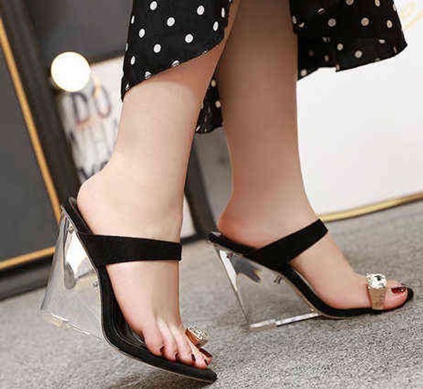 2022 transparent slope heel high-heeled shoes rhinestone clip toe high-heeled sandals slippers, Black
2022 transparent slope heel high-heeled shoes rhinestone clip toe high-heeled sandals slippers, Black