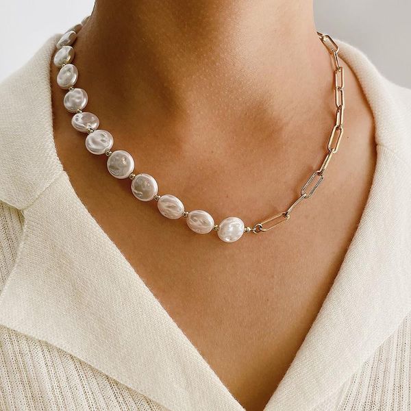 chains peri'sbox french elegant baroque imitation pearl chain necklaces for women gold plated splicing paperclip pearls necklace, Silver
chains peri'sbox french elegant baroque imitation pearl chain necklaces for women gold plated splicing paperclip pearls necklace, Silver