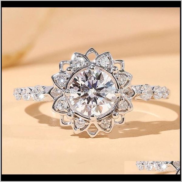 jewelryfashion sunflower rings inlay cubic zircon multi layer exquisite jewelry luxury aessories for women wedding engagement drop delivery, Slivery;golden