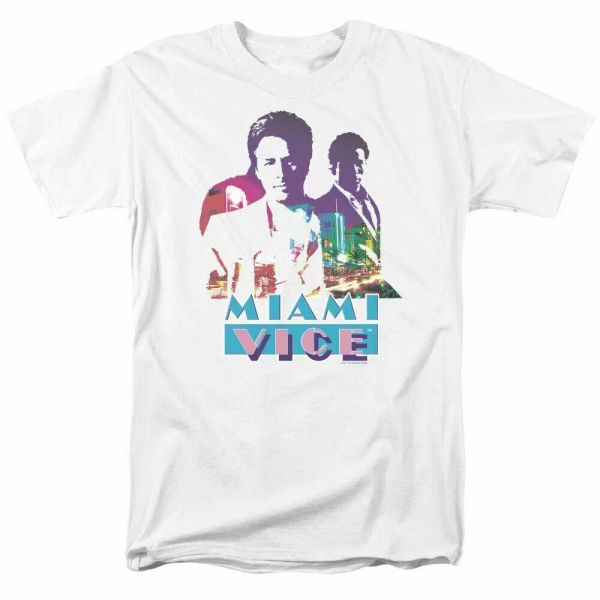 miami vice crockett and tubbs t shirt mens licensed classic tv show white, White;black