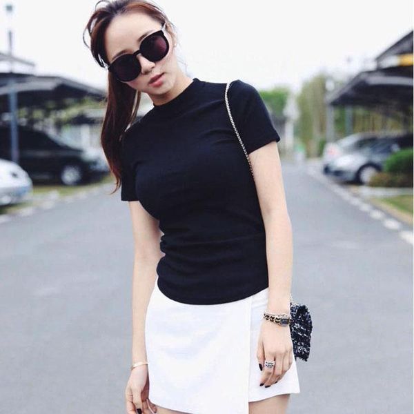 women's t-shirt oversized retro solid color plus size half high collar slim basic shirt short sleeve simple korean commute, White
women's t-shirt oversized retro solid color plus size half high collar slim basic shirt short sleeve simple korean commute, White