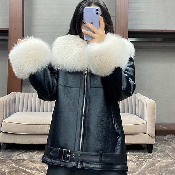 women's fur & faux 2021 women leather parka collar merino sheep coat real, Black
women's fur & faux 2021 women leather parka collar merino sheep coat real, Black