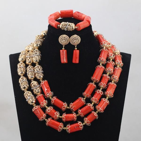 earrings & necklace unique style orange coral beads jewelry set nigerian african wedding bridal/women cj802, Silver
earrings & necklace unique style orange coral beads jewelry set nigerian african wedding bridal/women cj802, Silver