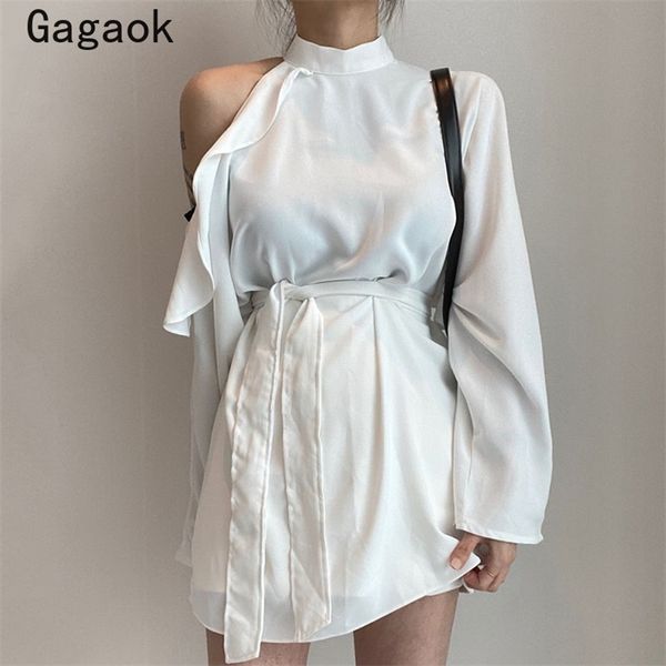 women blouses spring autumn streetwear solid stand sashes full fashion clothing loose korean chic wild shirts 210531, White
women blouses spring autumn streetwear solid stand sashes full fashion clothing loose korean chic wild shirts 210531, White