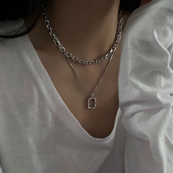 chains fashion 2 layers metal geometric punk pendants necklaces for women gold snake chain necklace goth design jewelry gift, Silver
chains fashion 2 layers metal geometric punk pendants necklaces for women gold snake chain necklace goth design jewelry gift, Silver