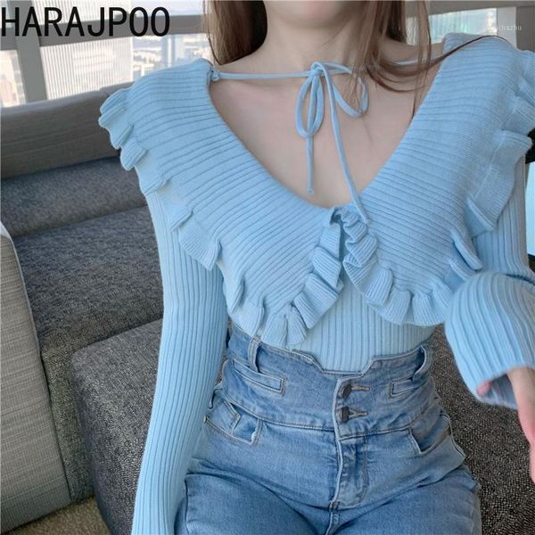 women's sweaters harajpoo women solid streetwear korean autumn 2021 lace v neck long sleeve ruffles white simplee knitwear clothes, White;black
women's sweaters harajpoo women solid streetwear korean autumn 2021 lace v neck long sleeve ruffles white simplee knitwear clothes, White;black