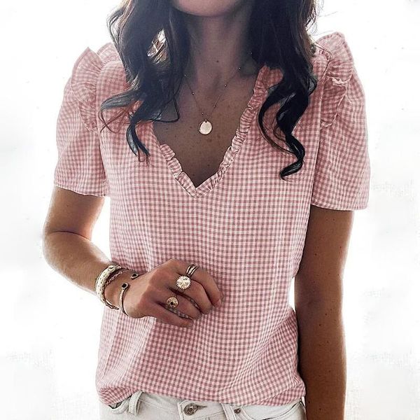 women's t-shirt summer loose ruffles v-neck t-shirts women 2021 casual short sleeve pullover tees female chic elegant plaid print t shi, White
women's t-shirt summer loose ruffles v-neck t-shirts women 2021 casual short sleeve pullover tees female chic elegant plaid print t shi, White