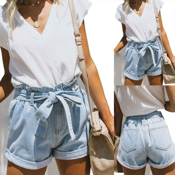 summer elasticated high waist womens shorts denim paperbag belt ropa de mujer, White;black
summer elasticated high waist womens shorts denim paperbag belt ropa de mujer, White;black