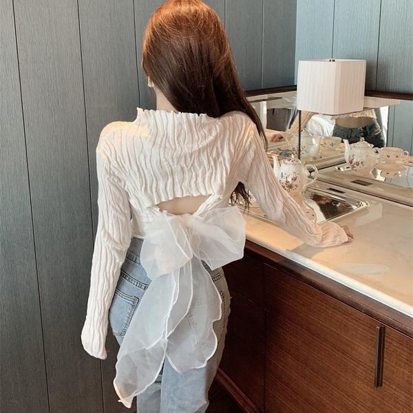 women's sweaters feminino backless knitted women autumn chic drawstring bow design crop sweet elegant long sleeve sweater, White;black
women's sweaters feminino backless knitted women autumn chic drawstring bow design crop sweet elegant long sleeve sweater, White;black