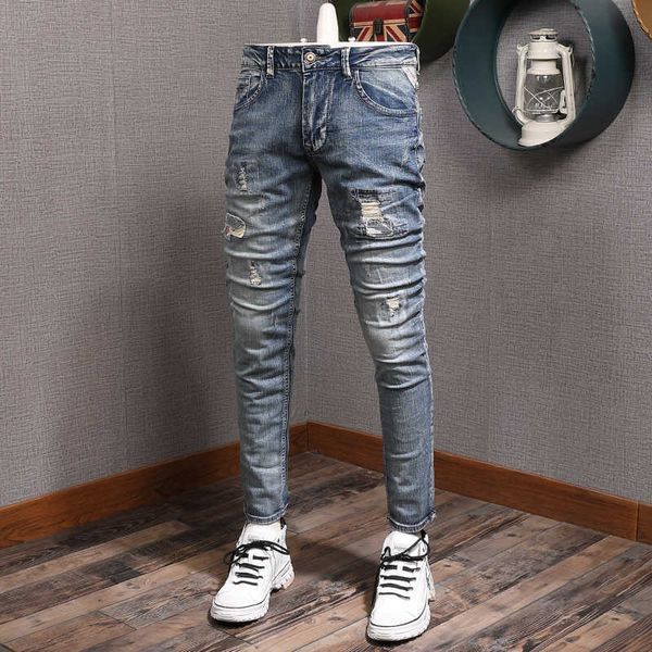 korean style fashion men jeans elastic cotton retro blue slim fit ripped streetwear hip hop denim pants gq6h
korean style fashion men jeans elastic cotton retro blue slim fit ripped streetwear hip hop denim pants gq6h