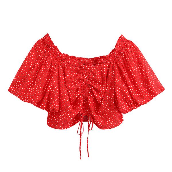 women sweet polka dot crop blouses slash neck puff sleeve adjustable drawstrings female shirts chic red blusas 210430, White
women sweet polka dot crop blouses slash neck puff sleeve adjustable drawstrings female shirts chic red blusas 210430, White