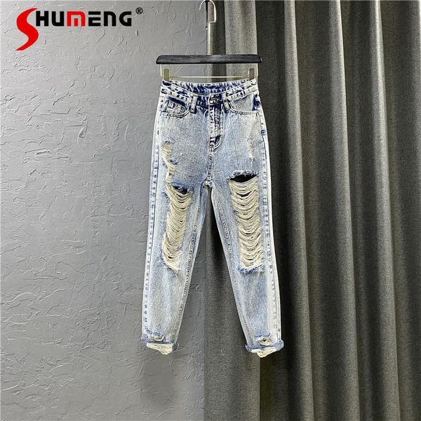 women's jeans 2021 summer retro distressed ripped denim pants fashion all-match high waist wide leg trousers for female, Blue
women's jeans 2021 summer retro distressed ripped denim pants fashion all-match high waist wide leg trousers for female, Blue