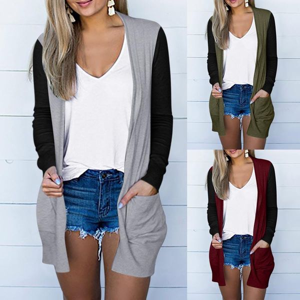 women's knits & tees fashion splicing cardigan womens ladies v-neck long sleeve coat pockets outerwear sueters de mujer cardigans for w, White
women's knits & tees fashion splicing cardigan womens ladies v-neck long sleeve coat pockets outerwear sueters de mujer cardigans for w, White
