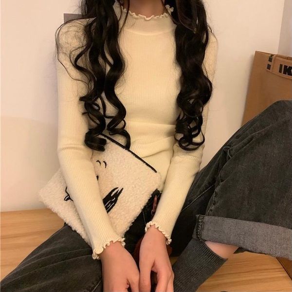 women's sweaters high neck long sleeve pullover sweater early autumn 2021 thin bottomed shirt fashion shirts for women, White;black
women's sweaters high neck long sleeve pullover sweater early autumn 2021 thin bottomed shirt fashion shirts for women, White;black
