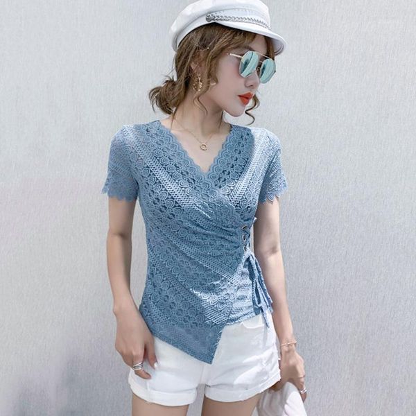 women's t-shirt summer tees women 2021 fashion v-neck short sleeve irregular slim lace shirt, White
women's t-shirt summer tees women 2021 fashion v-neck short sleeve irregular slim lace shirt, White