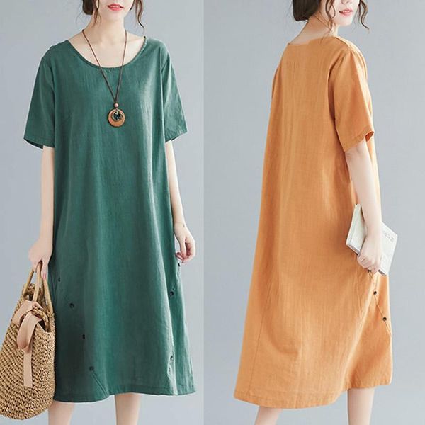 casual dresses one piece korea round collar short sleeve loose waist large hem women summer vintage long dress midi sundress fashion, Black;gray
casual dresses one piece korea round collar short sleeve loose waist large hem women summer vintage long dress midi sundress fashion, Black;gray