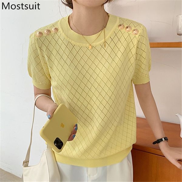 summer plaid knitted t shirt pullover women short sleeve o-neck buttons korean fashion ol ladies t-shirt tees 210514, White
summer plaid knitted t shirt pullover women short sleeve o-neck buttons korean fashion ol ladies t-shirt tees 210514, White