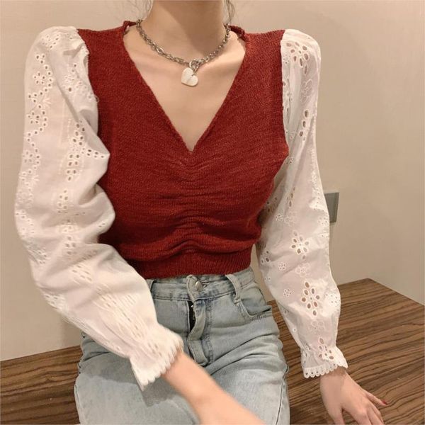 fashion short female korean v-neck patchwork women blouse slim sweet hollow out long sleeve shirt women's blouses & shirts, White
fashion short female korean v-neck patchwork women blouse slim sweet hollow out long sleeve shirt women's blouses & shirts, White