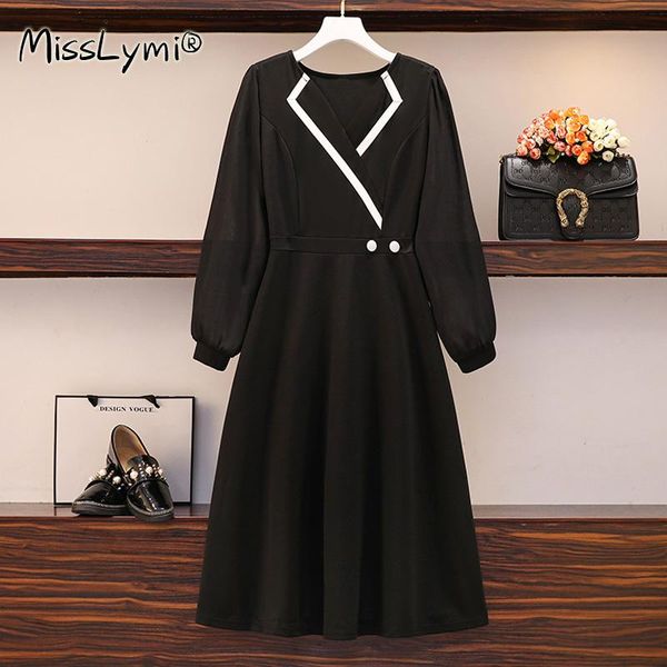 l-5xl plus size women black casual dress autumn 2021 v-neck chiffon long sleeve patchwork high waist a-line loose midi dresses, Black;gray
l-5xl plus size women black casual dress autumn 2021 v-neck chiffon long sleeve patchwork high waist a-line loose midi dresses, Black;gray