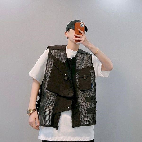 men's vests spring summer function cargo sleeveless jacket black techwear mesh tactical vest irregular streetwear multi-pocket waistcoa, Black;white
men's vests spring summer function cargo sleeveless jacket black techwear mesh tactical vest irregular streetwear multi-pocket waistcoa, Black;white