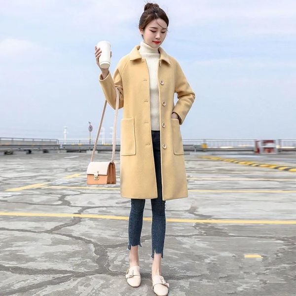 women's wool & blends 2021 autumn and winter fashion elegant woolen coat mid-length korean thick casual loose, Black
women's wool & blends 2021 autumn and winter fashion elegant woolen coat mid-length korean thick casual loose, Black