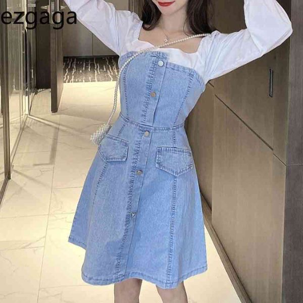 ezgaga dress women square collar puff sleeve spring new fashion fake two denim dress patchwork high waist dresses vestidos 210430, Black;gray
ezgaga dress women square collar puff sleeve spring new fashion fake two denim dress patchwork high waist dresses vestidos 210430, Black;gray