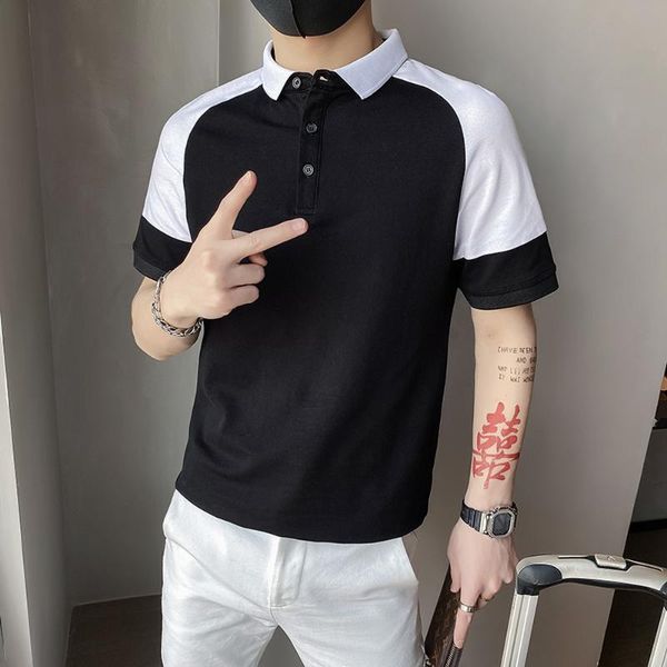 men's polos 2021 summer contrast color shirts for men fashion short sleeve lapel tee casual slim fit business social, White;black
men's polos 2021 summer contrast color shirts for men fashion short sleeve lapel tee casual slim fit business social, White;black
