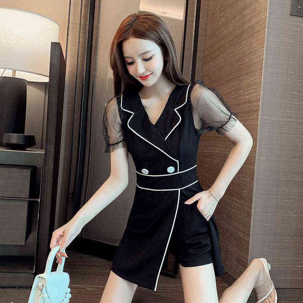casual dresses 2022 summer suit collar slim temperament celebrity style short sleeve waist dress + shorts two-piece set, Black;gray 
casual dresses 2022 summer suit collar slim temperament celebrity style short sleeve waist dress + shorts two-piece set, Black;gray