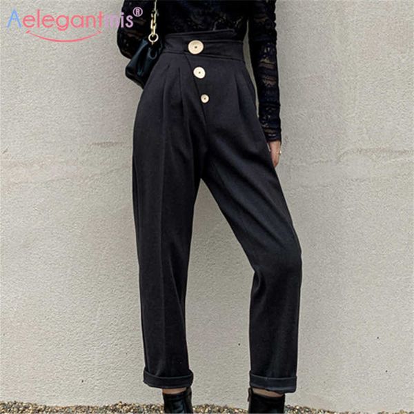 aelegantmis button design high waist harem pants women slim vintage female stylish black trousers korean retro streetwear 210607, Black;white
aelegantmis button design high waist harem pants women slim vintage female stylish black trousers korean retro streetwear 210607, Black;white