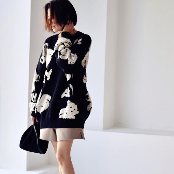 women's sweaters micoco m1309c fashion, leisure and literature nail bead little bear flocking loose round neck sweater, White;black
women's sweaters micoco m1309c fashion, leisure and literature nail bead little bear flocking loose round neck sweater, White;black