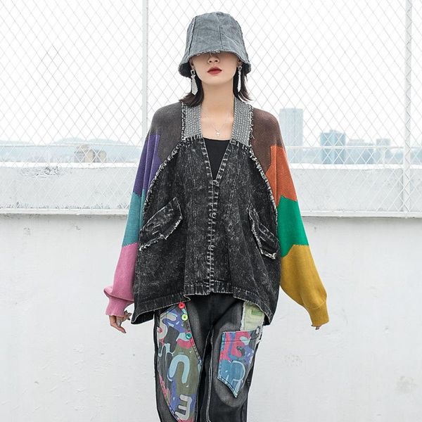 women's jackets panelled knitting denim spliced retro coats women 2021 autumn winter vintage oversize v-neck collar casual female, Black;brown
women's jackets panelled knitting denim spliced retro coats women 2021 autumn winter vintage oversize v-neck collar casual female, Black;brown