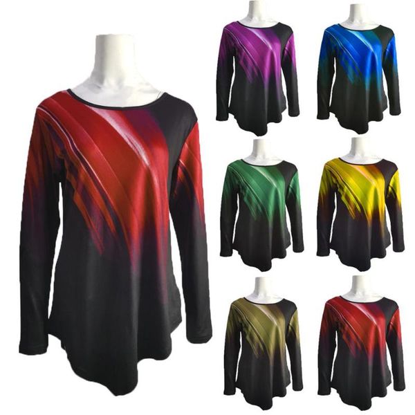 women's t-shirt rainbow gradient printing round neck spring and autumn women loose plus size long sleeve, White
women's t-shirt rainbow gradient printing round neck spring and autumn women loose plus size long sleeve, White