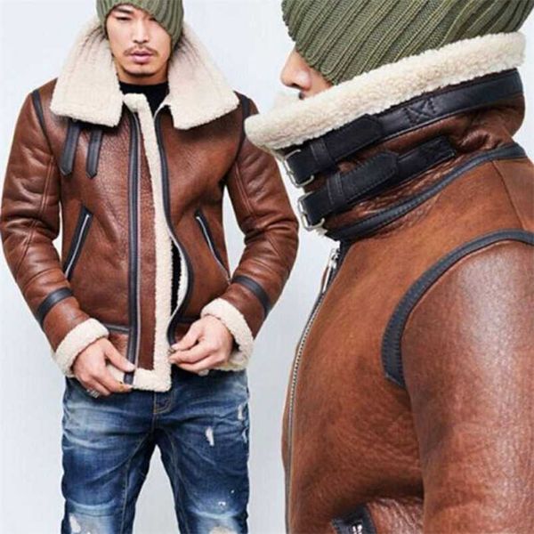 warm men winter fur belt faux leather jacket high neck shearling coat wool lining long sleeve mens leather bomber winter coats 211111, Black
warm men winter fur belt faux leather jacket high neck shearling coat wool lining long sleeve mens leather bomber winter coats 211111, Black