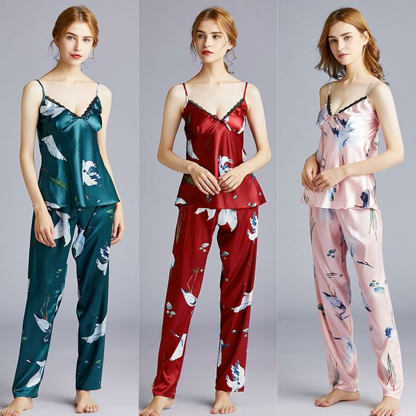 version of silk ice silk pajamas women's summer suspender pants two piece suit household clothing thin dt1369, Black;red
version of silk ice silk pajamas women's summer suspender pants two piece suit household clothing thin dt1369, Black;red