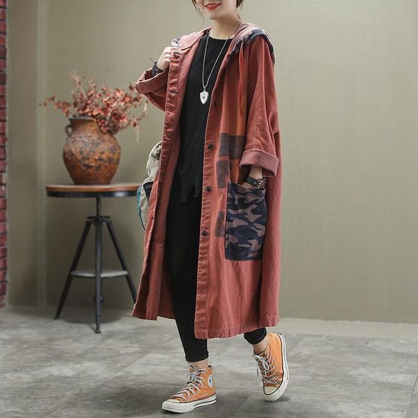 women's trench coats spring autumn arts style women long sleeve loose coat vintage print cotton denim hooded m240, Tan;black
women's trench coats spring autumn arts style women long sleeve loose coat vintage print cotton denim hooded m240, Tan;black