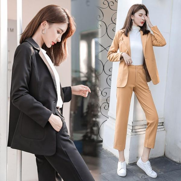 autumn and winter casual solid color women's suit temperament slim long sleeve single button jacket set wild nine pants two piece, White
autumn and winter casual solid color women's suit temperament slim long sleeve single button jacket set wild nine pants two piece, White