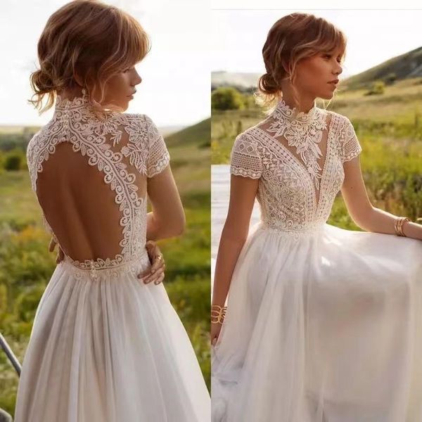 white vintage boho wedding dress lace tulle high neck cap sleeve a line bohemian bridal gown long bride dress
white vintage boho wedding dress lace tulle high neck cap sleeve a line bohemian bridal gown long bride dress
