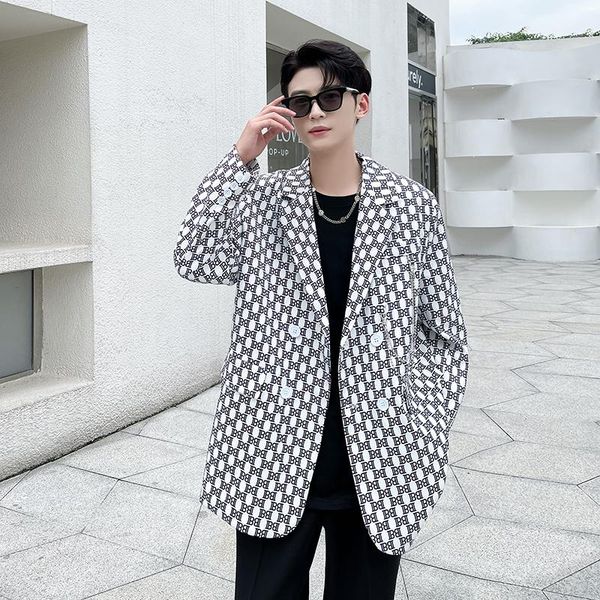 men's suits & blazers man korean fashion streetwear celebrity suit coat autumn printed loose casual jacket blazer male, White;black
men's suits & blazers man korean fashion streetwear celebrity suit coat autumn printed loose casual jacket blazer male, White;black
