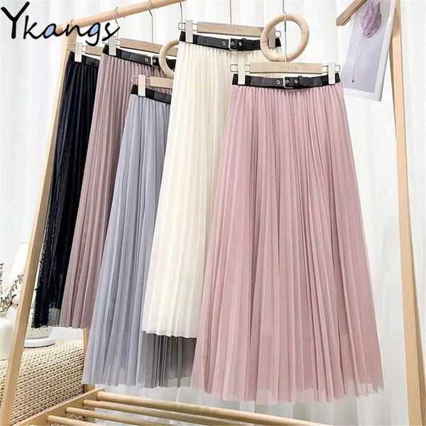office ladies simple pleated skirts with belt women elastic high waist tulle long skirt korean wild daily midi casual streetwear 210619, Black
office ladies simple pleated skirts with belt women elastic high waist tulle long skirt korean wild daily midi casual streetwear 210619, Black