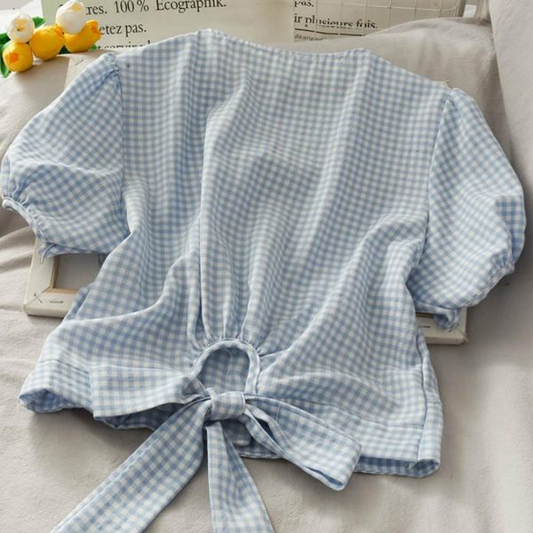 women's blouses & shirts women back bow design lovely plaid summer girls korean fashion clothing puff sleeve fresh sweet femme crop top, White
women's blouses & shirts women back bow design lovely plaid summer girls korean fashion clothing puff sleeve fresh sweet femme crop top, White