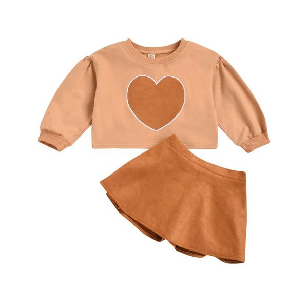 clothing sets girl's two piece set, children's love heart pattern pullover suede elastic force short skirt brown, White
clothing sets girl's two piece set, children's love heart pattern pullover suede elastic force short skirt brown, White