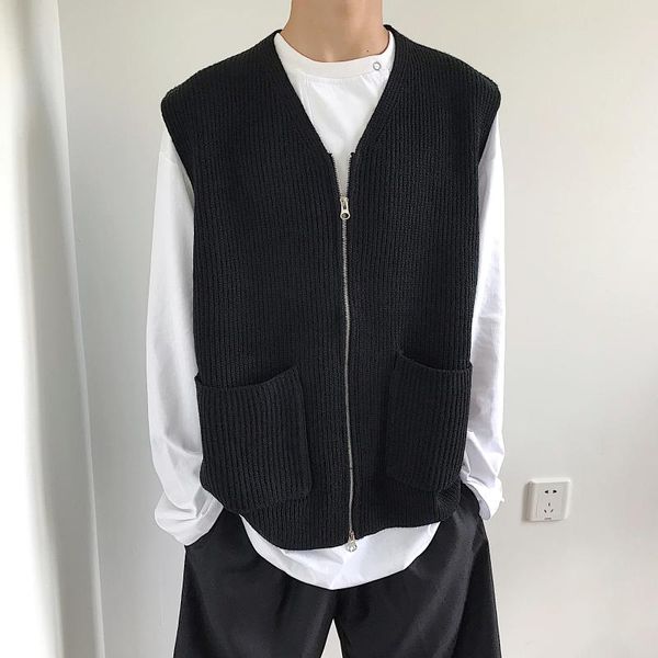 men's vests korean style simple and advanced sense of pure color zipper design cardigan vest retro harajuku knitted sweater, Black;white
men's vests korean style simple and advanced sense of pure color zipper design cardigan vest retro harajuku knitted sweater, Black;white