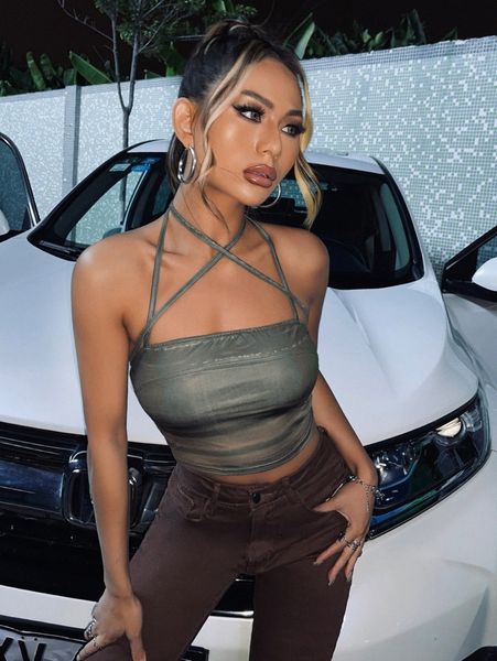 criss cross tie backless halter 92pn#, White
criss cross tie backless halter 92pn#, White