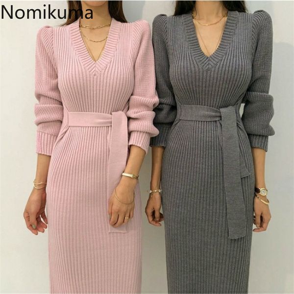nomikuma knitted dress women elegant v neck long sleeve vestidos femme korean chic lace up slim waist sweater dresses 3c906 210514, Black;gray
nomikuma knitted dress women elegant v neck long sleeve vestidos femme korean chic lace up slim waist sweater dresses 3c906 210514, Black;gray