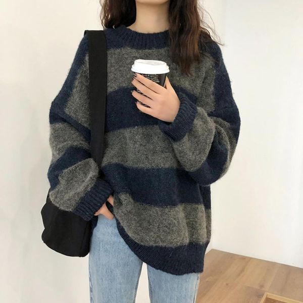 women's sweaters thin oversized sweater women vintage loose pullover casual striped knitted jumper fashion streetwear sueter mujer 2021, White;black
women's sweaters thin oversized sweater women vintage loose pullover casual striped knitted jumper fashion streetwear sueter mujer 2021, White;black