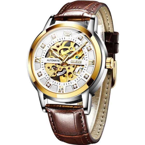 automatic mechanical watch cutout diamond luminous waterproof genuine leather men's wristwatches, Slivery;brown
automatic mechanical watch cutout diamond luminous waterproof genuine leather men's wristwatches, Slivery;brown