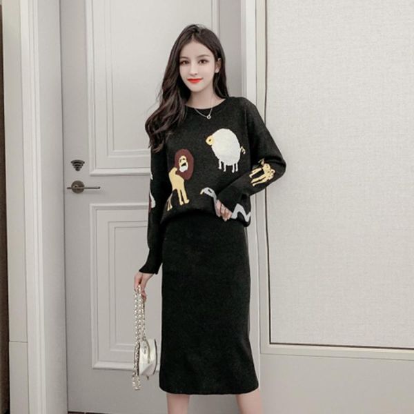 two piece dress arrival autumn winter korea fashion women set knit skirt cartoon pattern casual pullover sweater 2 s455, White
two piece dress arrival autumn winter korea fashion women set knit skirt cartoon pattern casual pullover sweater 2 s455, White