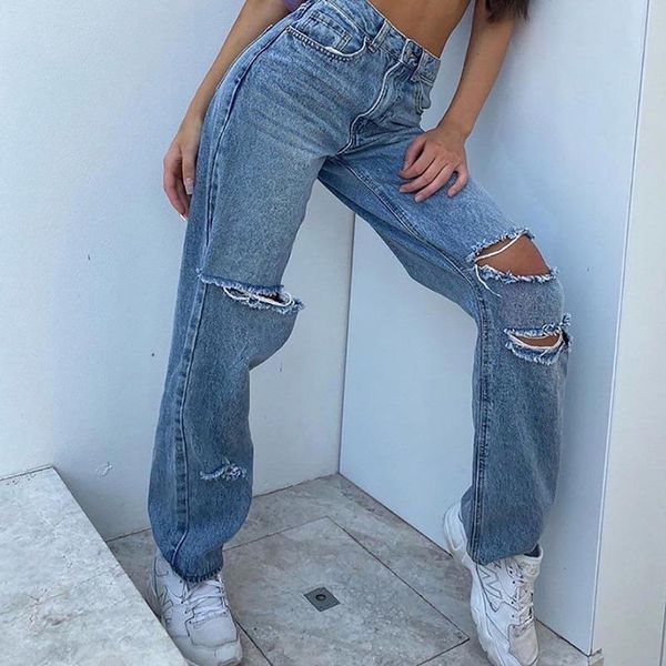 women's jeans 2021 high waist fashion loose destroyed hole denim mopping pants casual vintage wide leg trousers, Blue
women's jeans 2021 high waist fashion loose destroyed hole denim mopping pants casual vintage wide leg trousers, Blue