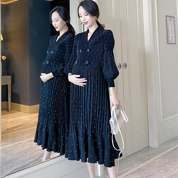 maternity dresses spring pregnancy clothes v collar long sleeve pregnant women's loose outwear women elegant dots gown, White
maternity dresses spring pregnancy clothes v collar long sleeve pregnant women's loose outwear women elegant dots gown, White
